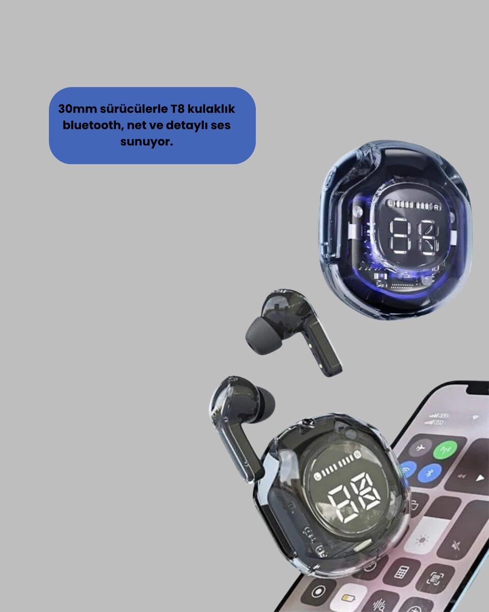Bluetooth 5.3 Kablosuz Kulaklık 30mm Sürücü LED Ekranlı Mikrofonlu 4 Bluetooth 5.3 Kablosuz Kulaklık 30mm Sürücü LED Ekranlı Mikrofonlu - Görsel 4