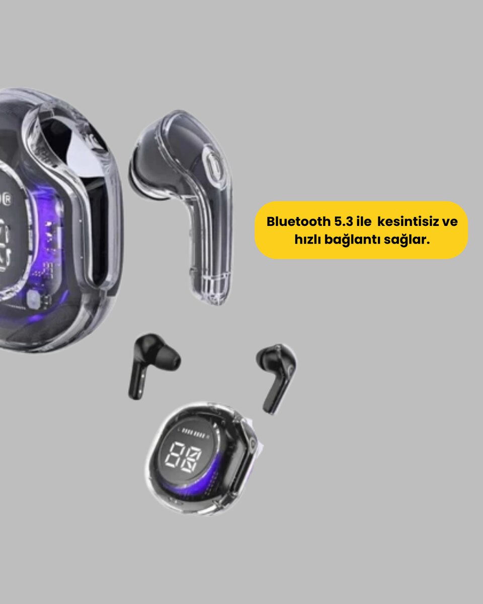 Bluetooth 5.3 Kablosuz Kulaklık 30mm Sürücü LED Ekranlı Mikrofonlu 3 Bluetooth 5.3 Kablosuz Kulaklık 30mm Sürücü LED Ekranlı Mikrofonlu - Görsel 3