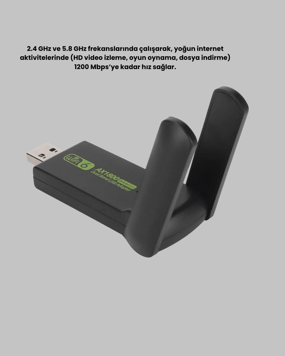 1200 Mbps Dual Band WiFi Adaptör – 5.8G & 2.4G Çift Antenli 3 1200 Mbps Dual Band WiFi Adaptör – 5.8G & 2.4G Çift Antenli - Görsel 3