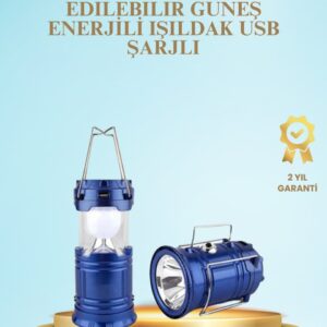 Güneş Enerjili Kızaklı Şarjlı Büyük Boy Kamp Feneri – USB Çıkışlı Katlanabilir Çok Fonksiyonlu
