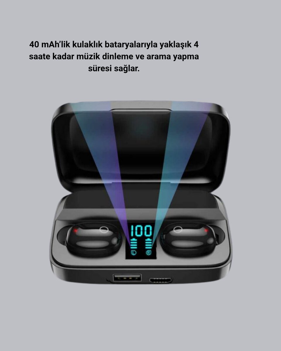 TWS Bluetooth Kulaklık 1800mAh Şarj Kutulu Dijital Ekranlı 4 TWS Bluetooth Kulaklık 1800mAh Şarj Kutulu Dijital Ekranlı - Görsel 4