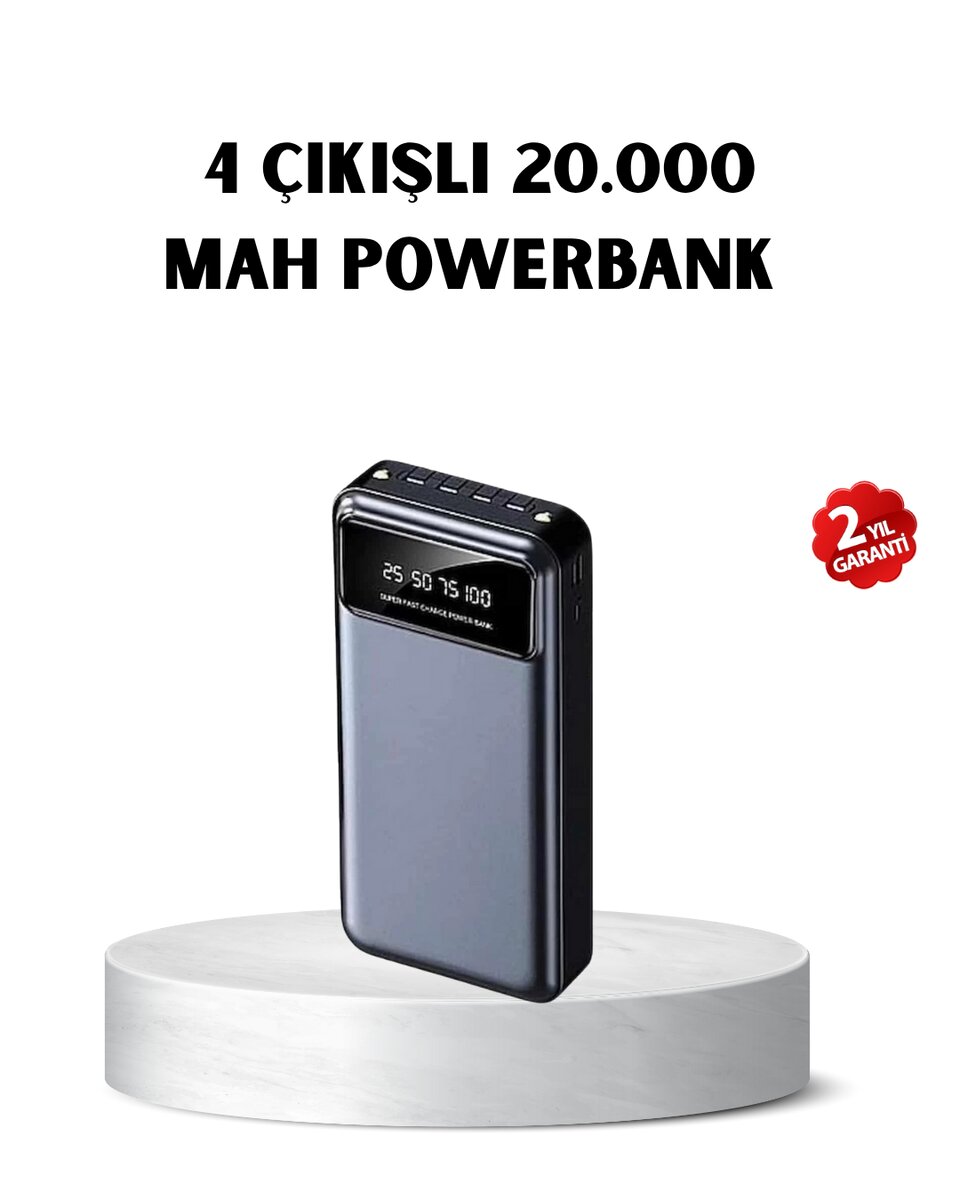 Powerbank 20000 mAh Hızlı Şarjlı LED Fenerli ve 4 Portlu 1 Powerbank 20000 mAh Hızlı Şarjlı LED Fenerli ve 4 Portlu