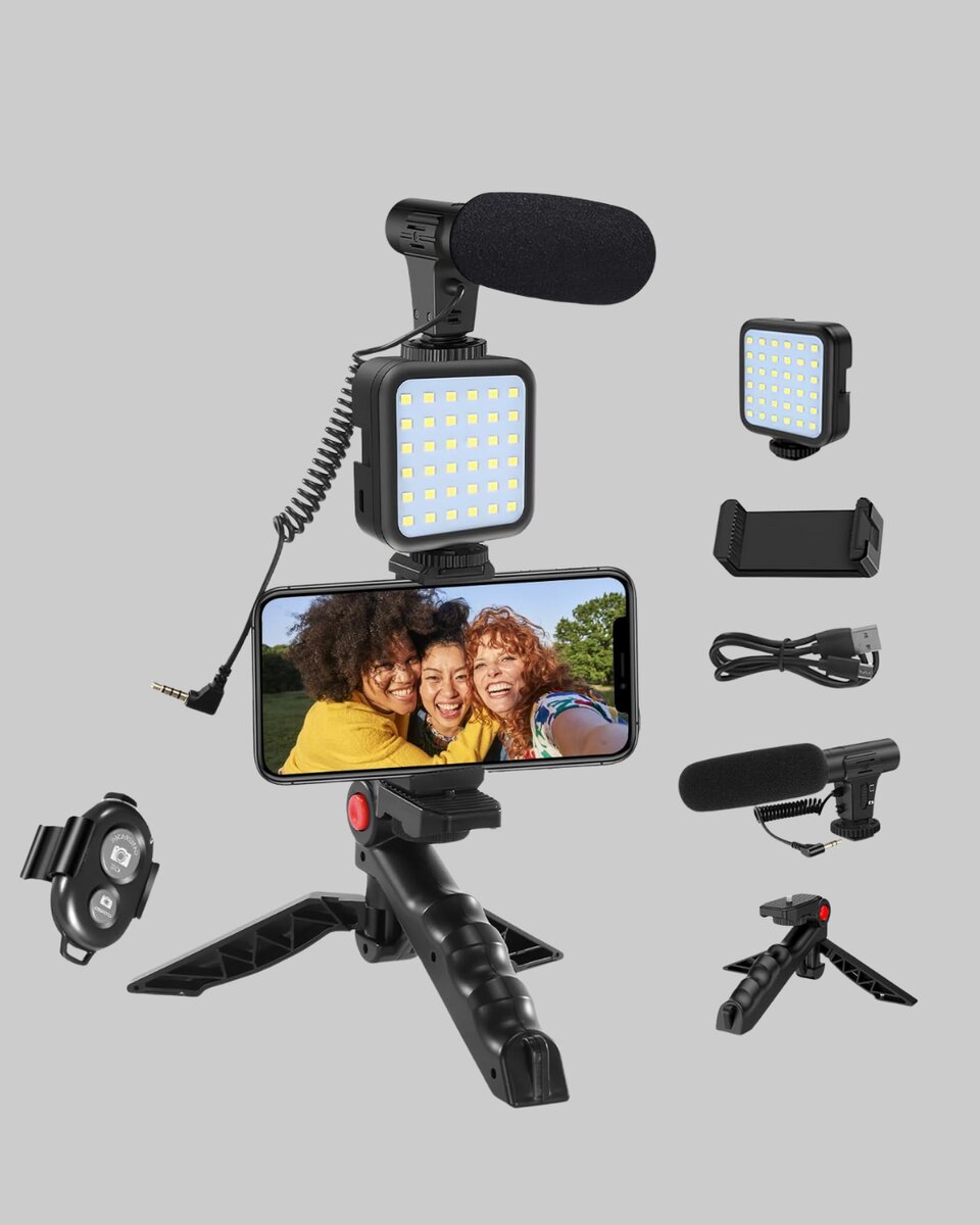 Profesyonel Vlog Çekim Kiti LED Işıklı Tripod Mikrofonlu Telefon Seti 3 Profesyonel Vlog Çekim Kiti LED Işıklı Tripod Mikrofonlu Telefon Seti - Görsel 3