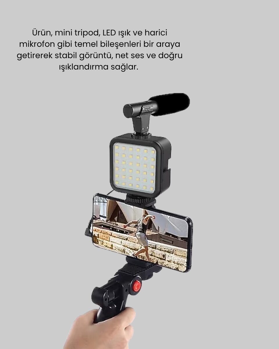 Profesyonel Vlog Çekim Kiti LED Işıklı Tripod Mikrofonlu Telefon Seti 4 Profesyonel Vlog Çekim Kiti LED Işıklı Tripod Mikrofonlu Telefon Seti - Görsel 4
