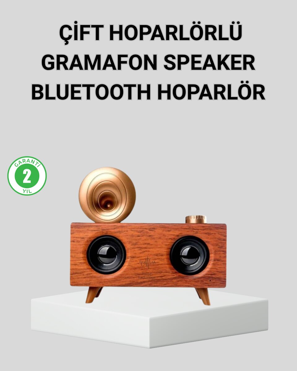 Retro Gramafon Bluetooth Hoparlör Çift Stereo Sesli FM Radyo Destekli 1 Retro Gramafon Bluetooth Hoparlör Çift Stereo Sesli FM Radyo Destekli