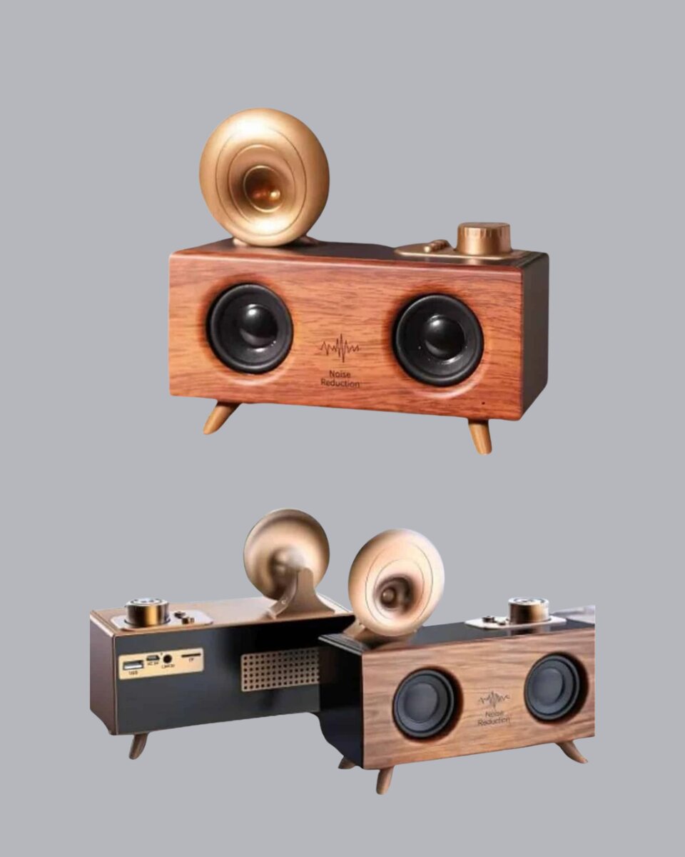 Retro Gramafon Bluetooth Hoparlör Çift Stereo Sesli FM Radyo Destekli 4 Retro Gramafon Bluetooth Hoparlör Çift Stereo Sesli FM Radyo Destekli - Görsel 4