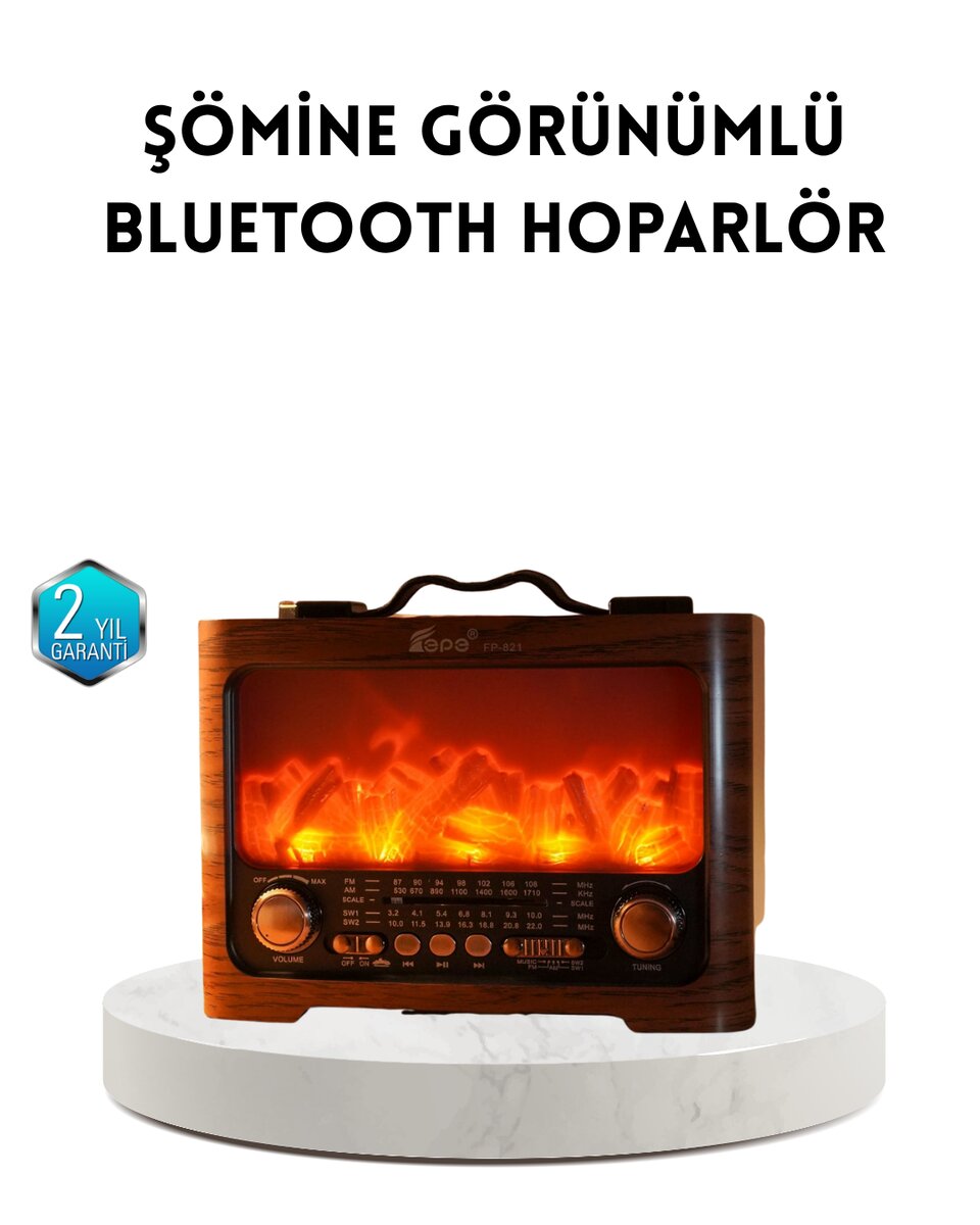 Şömine Efektli Solar Hoparlör Bluetooth 5.3 Radyo AUX USB TF Destekli 1 Şömine Efektli Solar Hoparlör Bluetooth 5.3 Radyo AUX USB TF Destekli