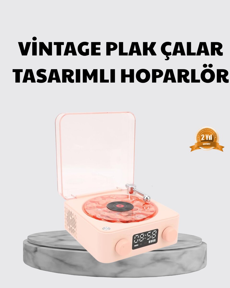 3-ü-1 Gece Işığı Bluetooth Hoparlör ve Dijital Saat Vintage Plak Çalar Tasarımlı 1 3-ü-1 Gece Işığı Bluetooth Hoparlör ve Dijital Saat Vintage Plak Çalar Tasarımlı