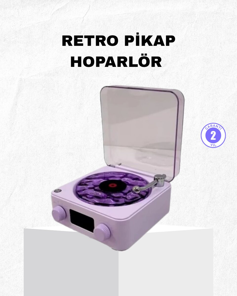 Retro Pikap Hoparlör Bluetooth AUX USB Type-C Projektörlü 360° Sesli Taşınabilir 1 Retro Pikap Hoparlör Bluetooth AUX USB Type-C Projektörlü 360° Sesli Taşınabilir