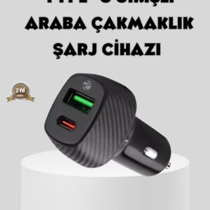 Araç Tipi Hızlı Şarj Adaptörü Type-C PD USB Çift Port Kompakt