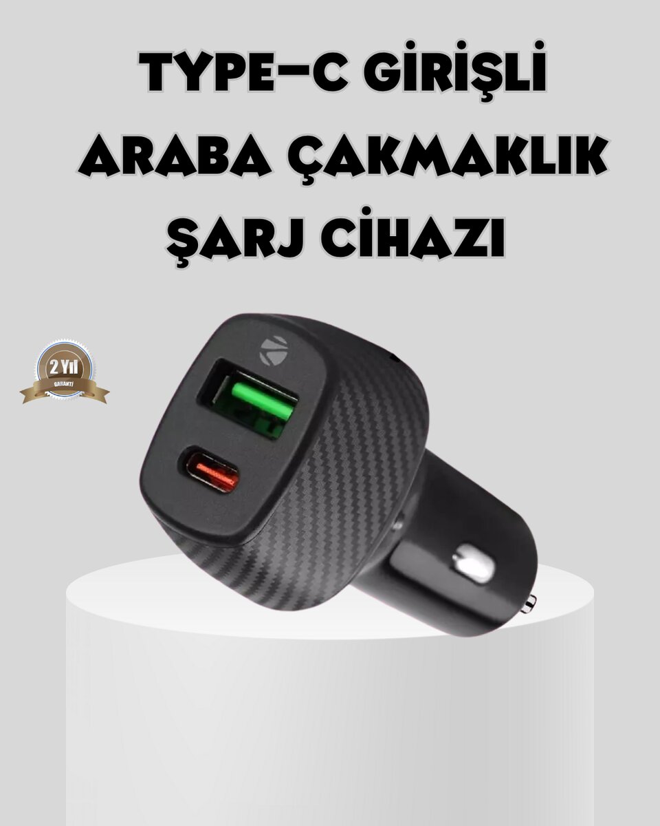 Araç Tipi Hızlı Şarj Adaptörü Type-C PD USB Çift Port Kompakt 1 Araç Tipi Hızlı Şarj Adaptörü Type-C PD USB Çift Port Kompakt