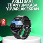 Akıllı Saat Titanyum Kasa Yuvarlak Ekran Alarm Uyku ve Sağlık Takibi Titreşimli