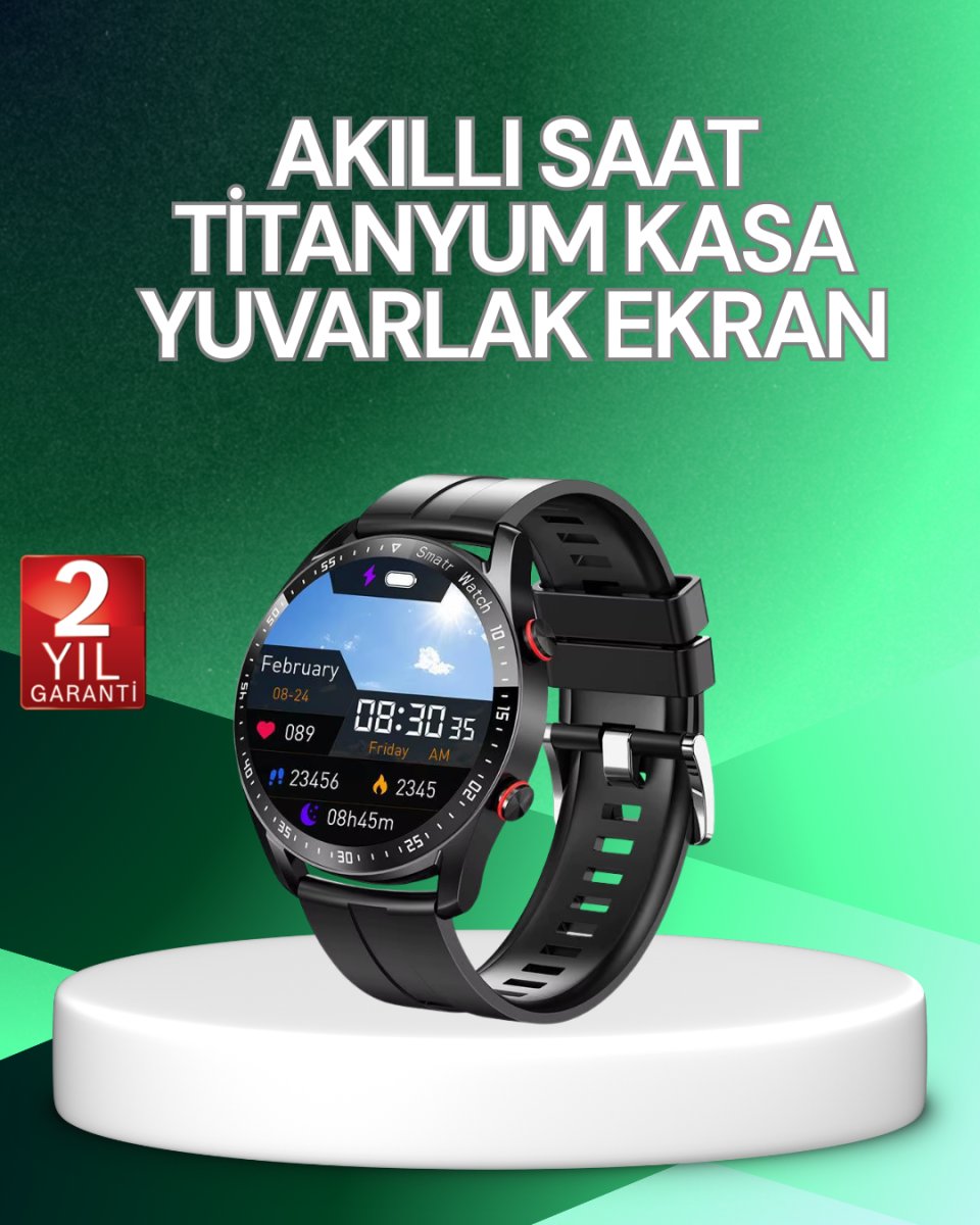 Akıllı Saat Titanyum Kasa Yuvarlak Ekran Alarm Uyku ve Sağlık Takibi Titreşimli 1 Akıllı Saat Titanyum Kasa Yuvarlak Ekran Alarm Uyku ve Sağlık Takibi Titreşimli