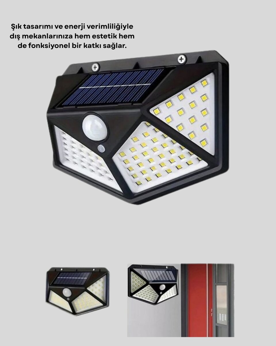 Güneş Enerjili Aydınlatma 100 LED Sensörlü Solar Dış Mekan Lamba 2 Güneş Enerjili Aydınlatma 100 LED Sensörlü Solar Dış Mekan Lamba - Görsel 2