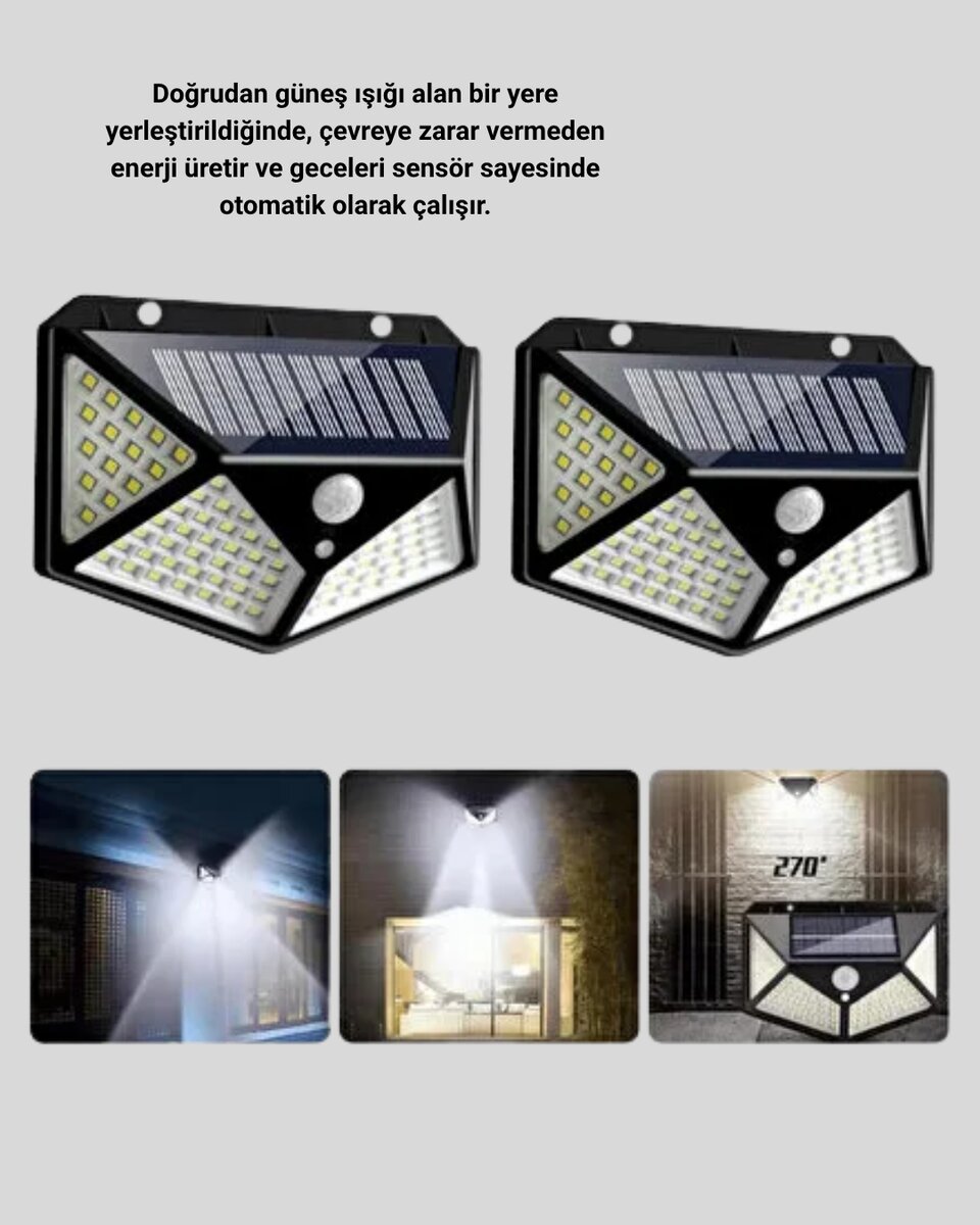Güneş Enerjili Aydınlatma 100 LED Sensörlü Solar Dış Mekan Lamba 4 Güneş Enerjili Aydınlatma 100 LED Sensörlü Solar Dış Mekan Lamba - Görsel 4