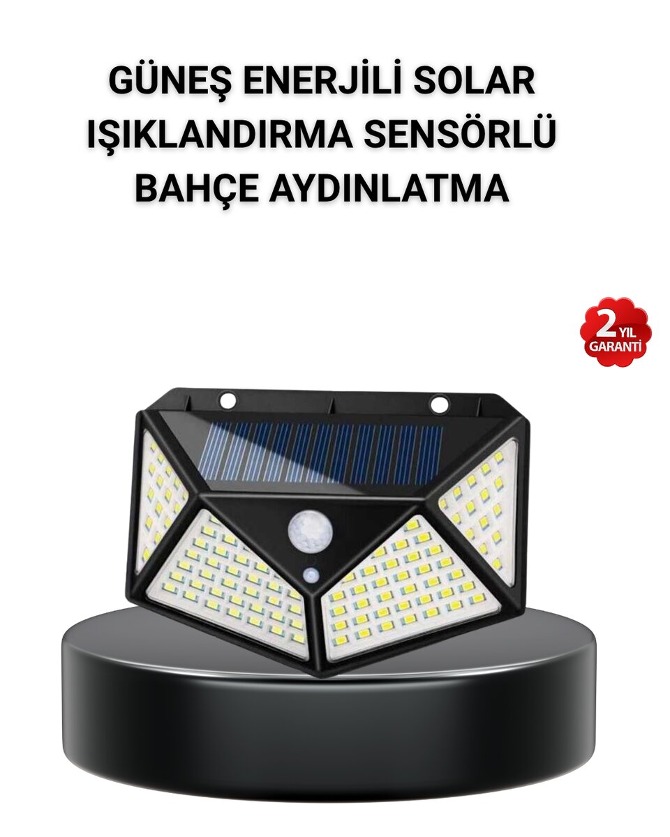 Solar Bahçe Lambası 100 LED Hareket Sensörlü Güneş Enerjili Aydınlatma 1 Solar Bahçe Lambası 100 LED Hareket Sensörlü Güneş Enerjili Aydınlatma