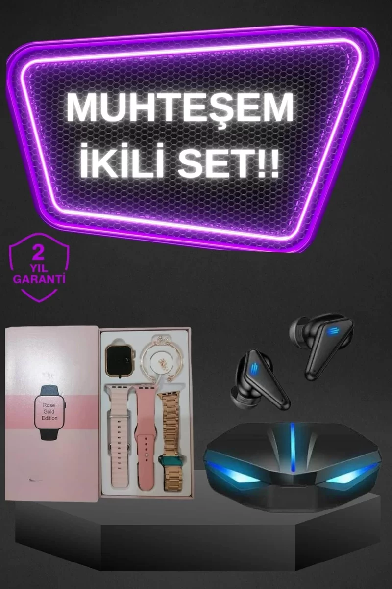 Kadınlar İçin Dokunmatik Ekran Akıllı Saat ve Gamer Kablosuz Bluetooth Kulaklık ANC Özelliği 1 Kadınlar İçin Dokunmatik Ekran Akıllı Saat ve Gamer Kablosuz Bluetooth Kulaklık ANC Özelliği