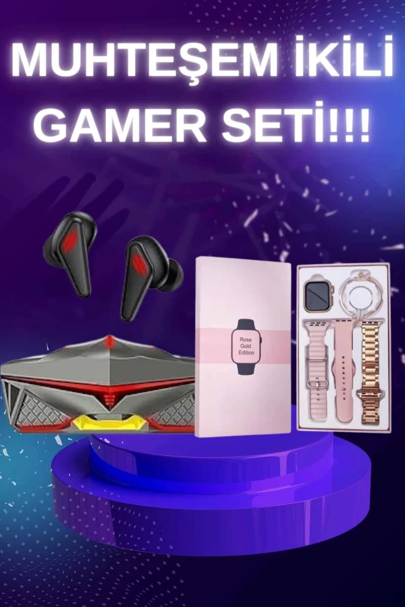 Yeni Nesil Pembe Dokunmatik Ekran Akıllı Saat ve Oyuncu Kulaklığı Kablosuz Bluetooth Kulaklık 1 Yeni Nesil Pembe Dokunmatik Ekran Akıllı Saat ve Oyuncu Kulaklığı Kablosuz Bluetooth Kulaklık