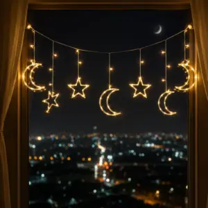LED Işıklı Ay Yıldız Ramazan Dekoru İç Mekan Süsleme Aydınlatması