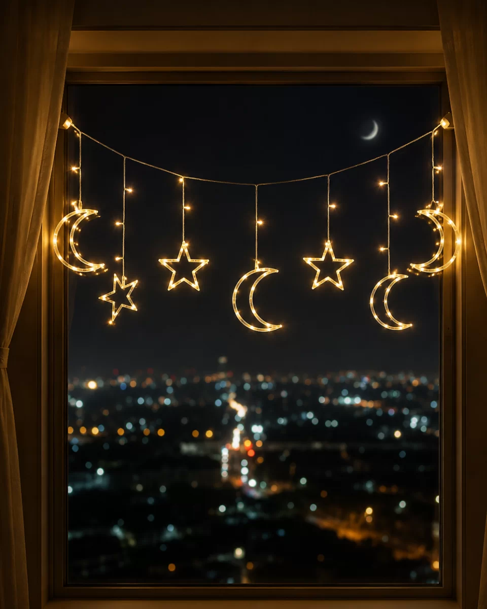 LED Işıklı Ay Yıldız Ramazan Dekoru İç Mekan Süsleme Aydınlatması 1 LED Işıklı Ay Yıldız Ramazan Dekoru İç Mekan Süsleme Aydınlatması