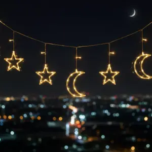 Büyük Ay Yıldız LED Ramazan Süsü Sıcak Beyaz Dekoratif Işık