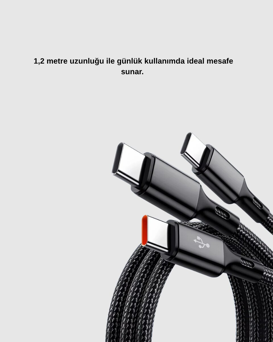 3 Başlıklı Hızlı Şarj Kablosu Metal Alaşımlı Dayanıklı ve Akıllı Çipli 3 3 Başlıklı Hızlı Şarj Kablosu Metal Alaşımlı Dayanıklı ve Akıllı Çipli - Görsel 3
