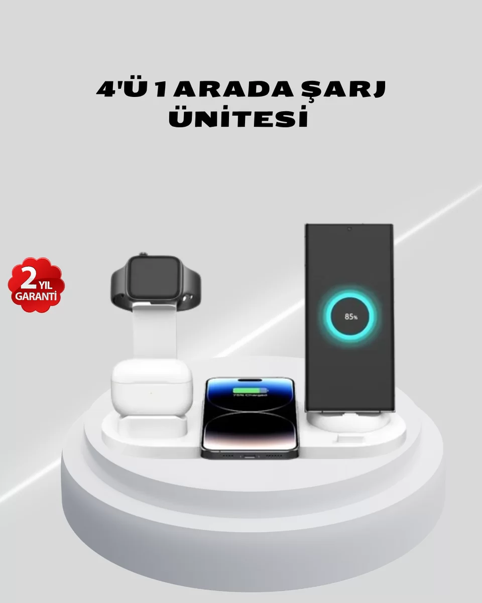 Kablosuz Şarj İstasyonu 4’ü 1 Arada iPhone Watch ve AirPods Uyumlu 1 Kablosuz Şarj İstasyonu 4’ü 1 Arada iPhone Watch ve AirPods Uyumlu