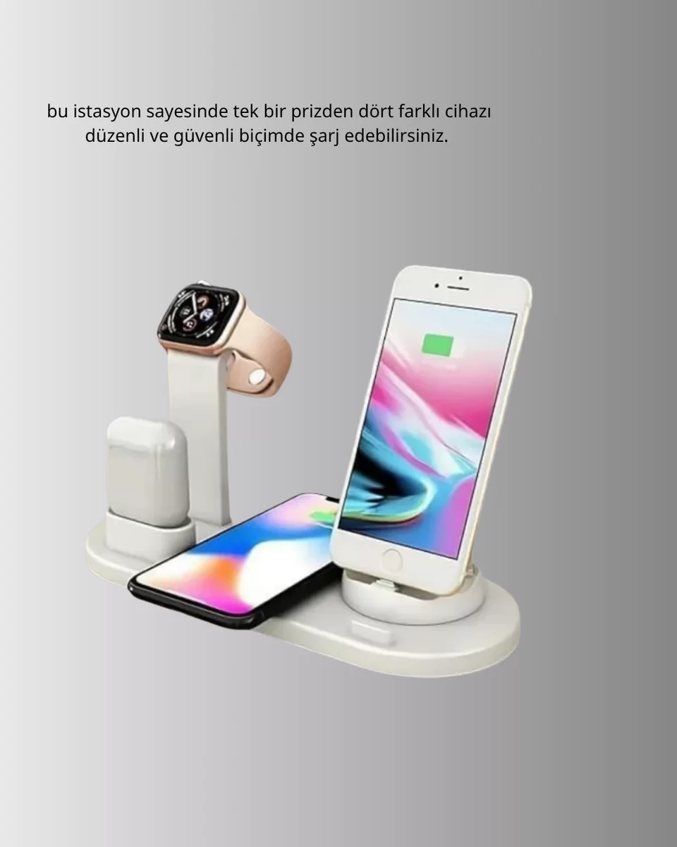 Kablosuz Şarj İstasyonu 4’ü 1 Arada iPhone Watch ve AirPods Uyumlu 4 Kablosuz Şarj İstasyonu 4’ü 1 Arada iPhone Watch ve AirPods Uyumlu - Görsel 4