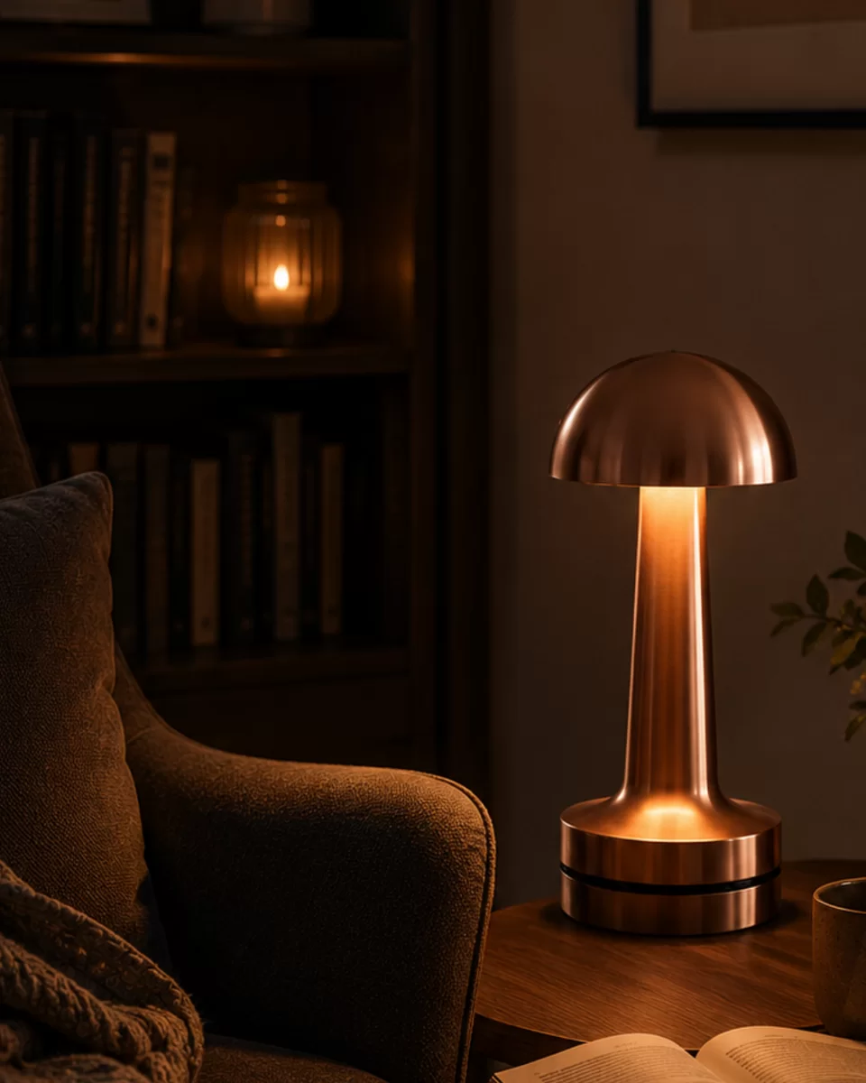 Dokunmatik Mantar Gece Lambası Bronz LED Masa Aydınlatması 1 Dokunmatik Mantar Gece Lambası Bronz LED Masa Aydınlatması