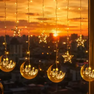 Ramazan Temalı LED Işık Hilal ve Yıldız Figürlü Dekor Lambası