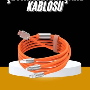 120W 3 İn 1 Uyumlu Silikon Şarj Kablosu Hızlı Şarj Kablosu