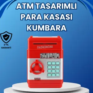 Kırmızı ATM Tasarımlı Şifreli Para Kasası Kumbara