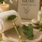 Jade Stone Yüz Bakım Seti Gua Sha ve Roller Masaj Taşı