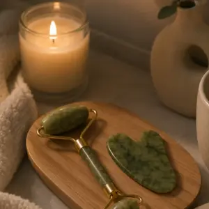 2 Parça Jade Stone Cilt Bakım Seti Şişkinlik Karşıtı Yüz Masajı