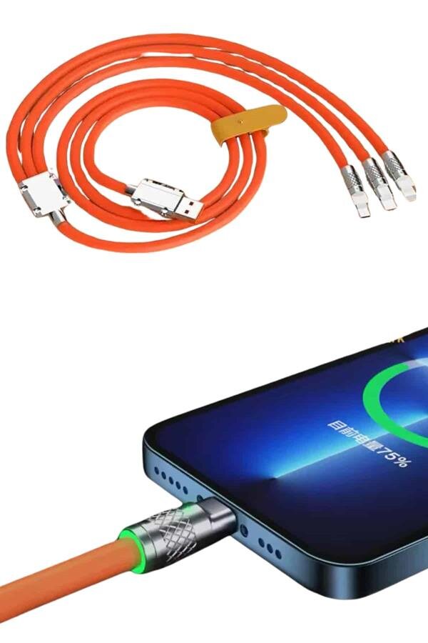 Çoklu Şarj Kablosu USB Type-C İOS Uyumlu 120W Hızlı Şarj Kablosu 4 Çoklu Şarj Kablosu USB Type-C İOS Uyumlu 120W Hızlı Şarj Kablosu - Görsel 4