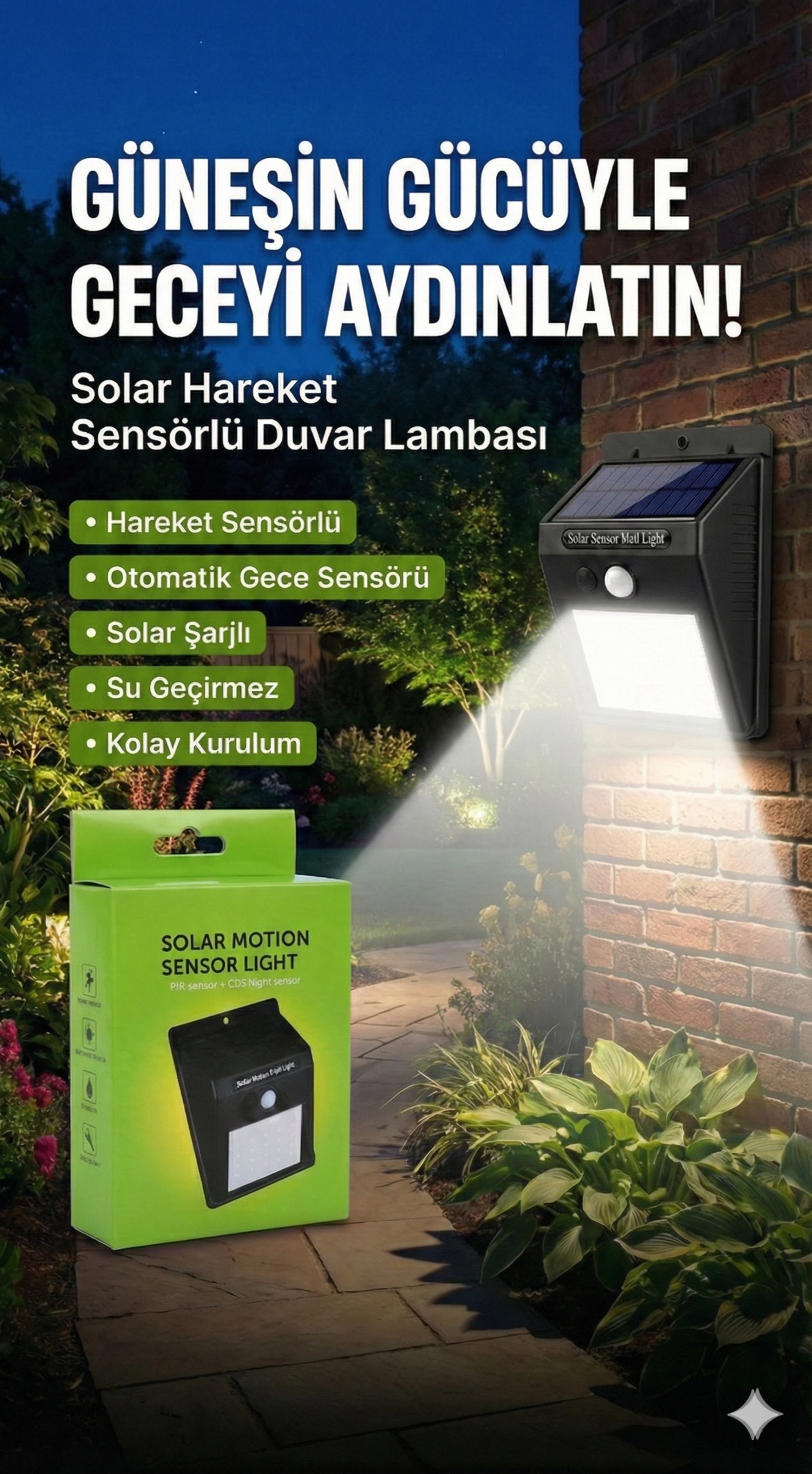 20 Ledli Hareket Sensörlü Dış Mekan Solar Lamba 1 20 Ledli Hareket Sensörlü Dış Mekan Solar Lamba