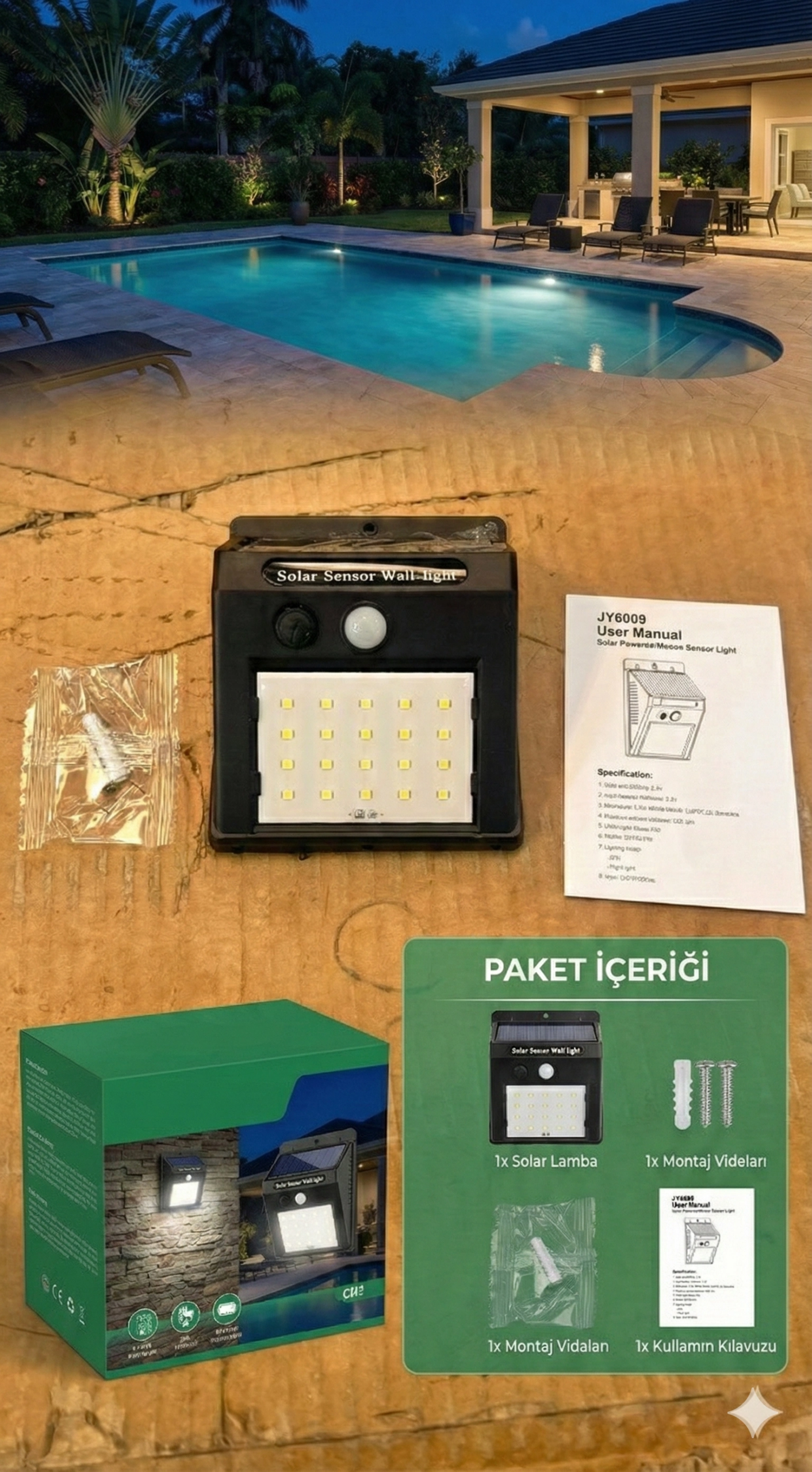 20 Ledli Hareket Sensörlü Dış Mekan Solar Lamba 3 20 Ledli Hareket Sensörlü Dış Mekan Solar Lamba - Görsel 3