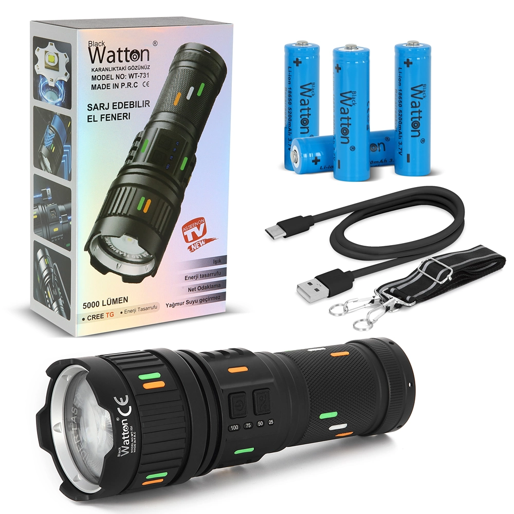 5000 Lümen Cree Tg Led Şarj Göstergeli El Feneri Wt-731 1 5000 Lümen Cree Tg Led Şarj Göstergeli El Feneri Wt-731