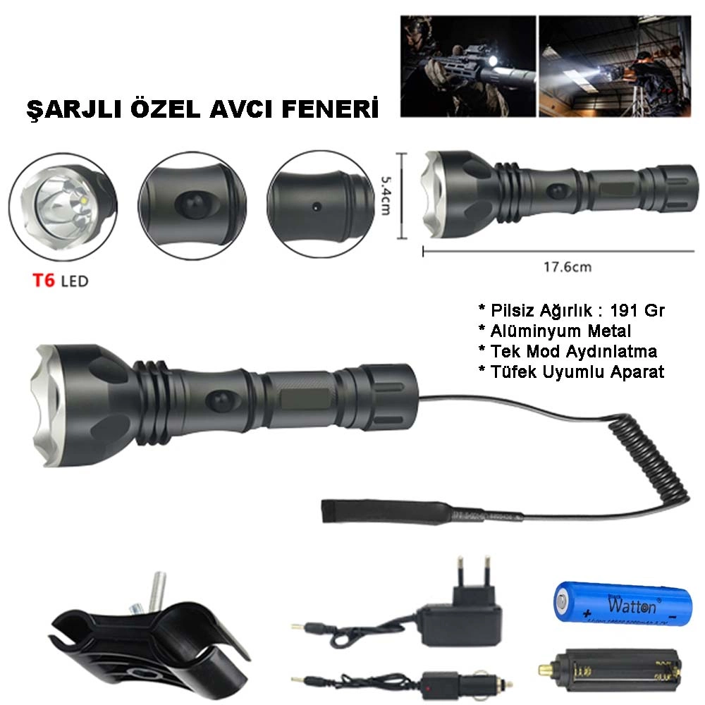 600 Lümen Tx6 Şarjlı Özel Avcı Feneri Wt-253 1 600 Lümen Tx6 Şarjlı Özel Avcı Feneri Wt-253