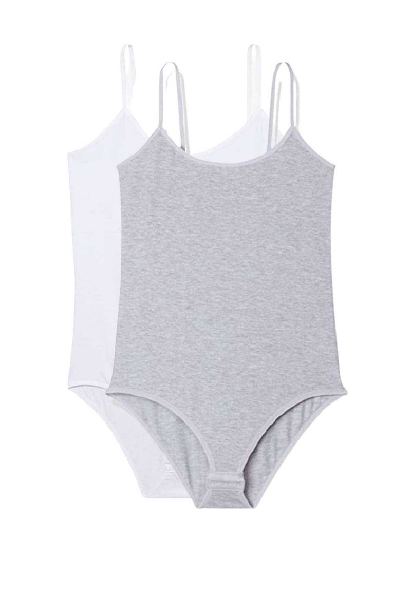 2 Adet İp Askılı Kadın Çıtçıtlı Body Beyaz ve Gri 1 2 Adet İp Askılı Kadın Çıtçıtlı Body Beyaz ve Gri