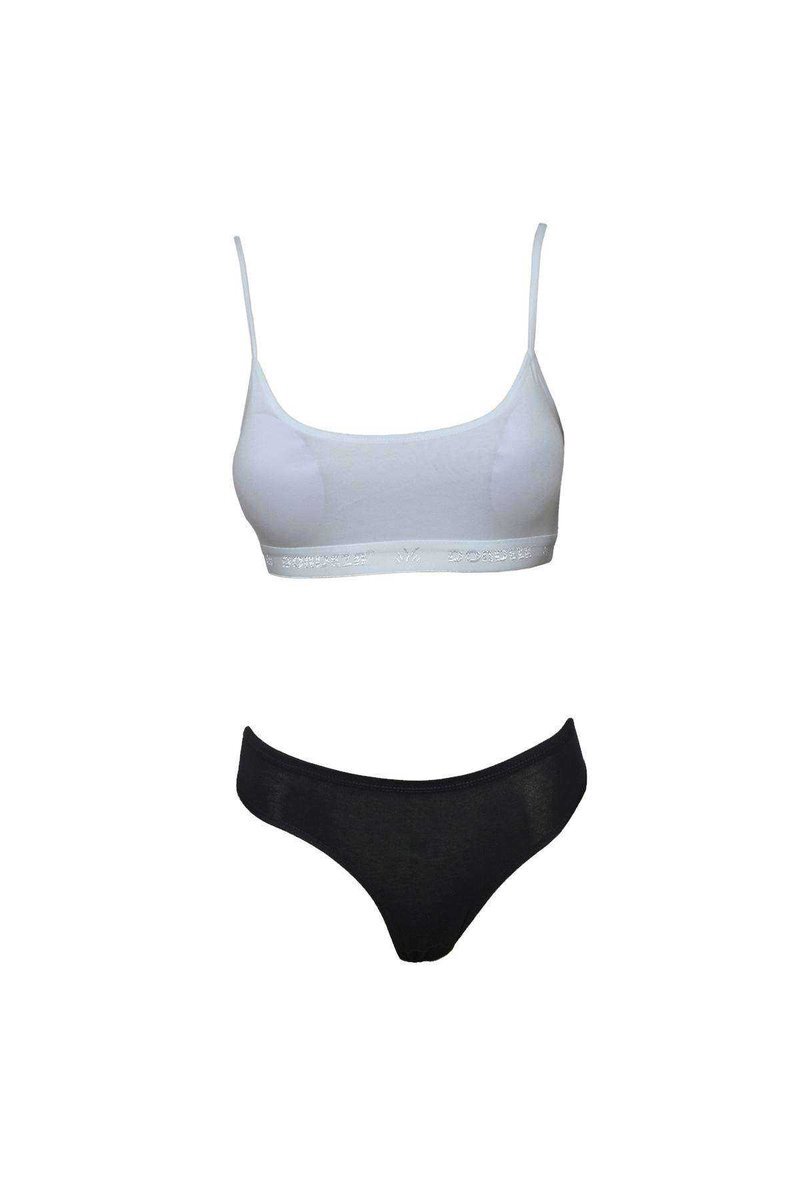 Pedli İp Askılı Yarım Atlet Büstiyer Külot Takım Beyaz Siyah 1 Pedli İp Askılı Yarım Atlet Büstiyer Külot Takım Beyaz Siyah