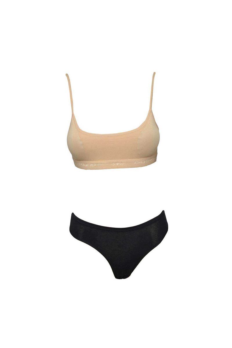 Pedli İp Askılı Yarım Atlet Büstiyer Külot Takım Ten Siyah 1 Pedli İp Askılı Yarım Atlet Büstiyer Külot Takım Ten Siyah