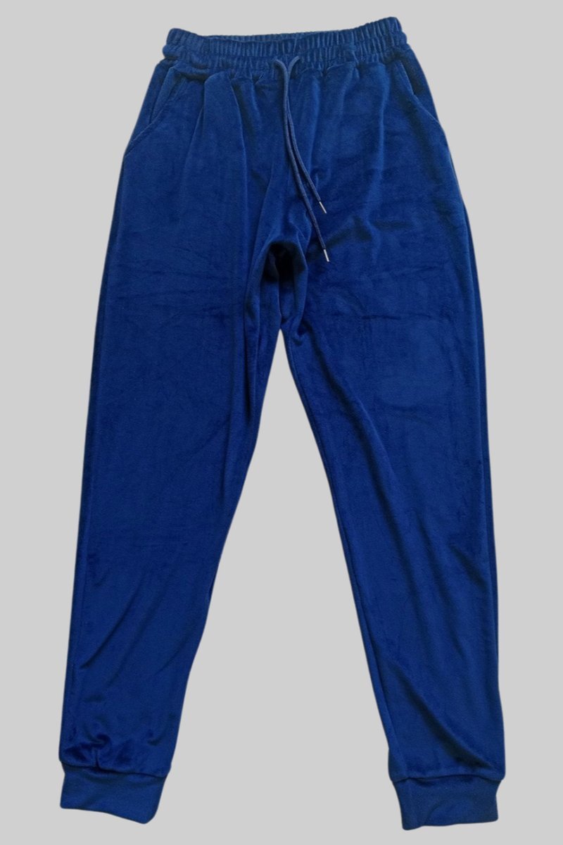 Parlak Kadife Cepli Pantolon Eşofman Pijama Altı Unisex Lastikli Paça Lacivert 1 Parlak Kadife Cepli Pantolon Eşofman Pijama Altı Unisex Lastikli Paça Lacivert