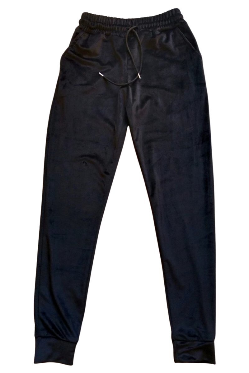 Parlak Kadife Cepli Pantolon Eşofman Pijama Altı Unisex Lastikli Paça Siyah 1 Parlak Kadife Cepli Pantolon Eşofman Pijama Altı Unisex Lastikli Paça Siyah