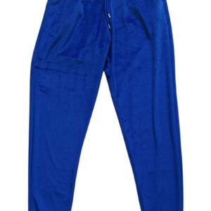 Parlak Kadife Cepli Pantolon Eşofman Pijama Altı Unisex Lastikli Paça Mavi