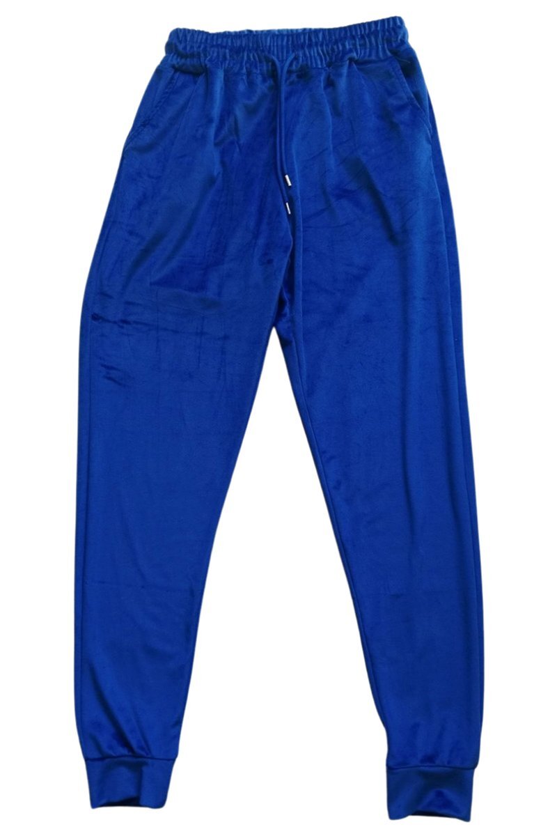 Parlak Kadife Cepli Pantolon Eşofman Pijama Altı Unisex Lastikli Paça Mavi 1 Parlak Kadife Cepli Pantolon Eşofman Pijama Altı Unisex Lastikli Paça Mavi