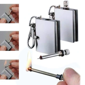 Benzinli Kibrit Çakmak Magnezyum Çubuklu Anahtarlıklı Benzinli Metal Kibrit Gümüş