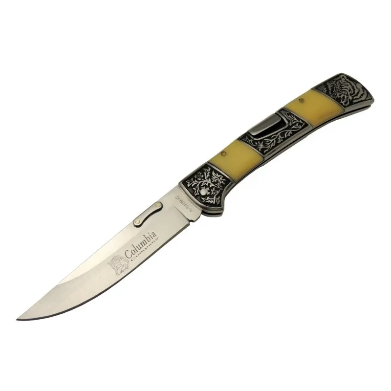 Columbia A 3159 C Kamp Çakı 24 Cm - İşlemeli Sedef Saplı, Kemerlikli 1 Columbia A 3159 C Kamp Çakı 24 Cm - İşlemeli Sedef Saplı, Kemerlikli