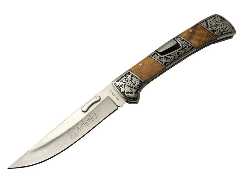 Columbia A3159-d Kahverengi Kamp Çakı 23,5cm- Ahşap Sap, Kaplan İşlemeli, Kemerlikli 1 Columbia A3159-d Kahverengi Kamp Çakı 23,5cm- Ahşap Sap, Kaplan İşlemeli, Kemerlikli
