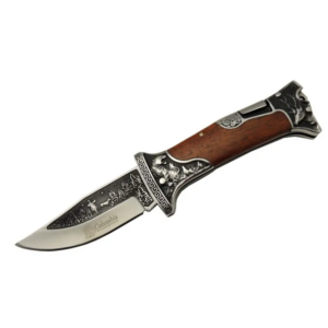 Columbia A3188-2 Geyik Desenli Outdoor Çakı 23 Cm - İşlemeli Ahşap Saplı, Perçinli, Deri Kılıflı